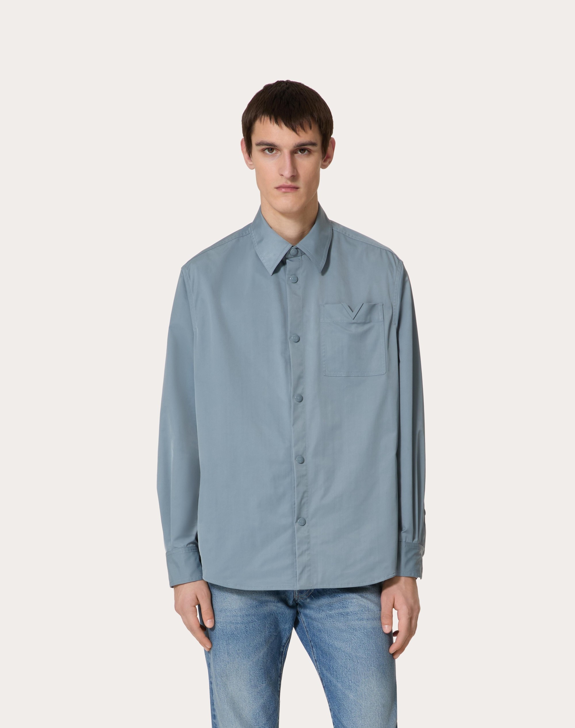 NYLON SHIRT JACKET WITH RUBBERIZED V DETAIL - 3