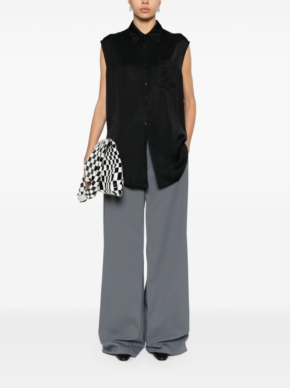 ripped-detail satin-weave shirt - 4