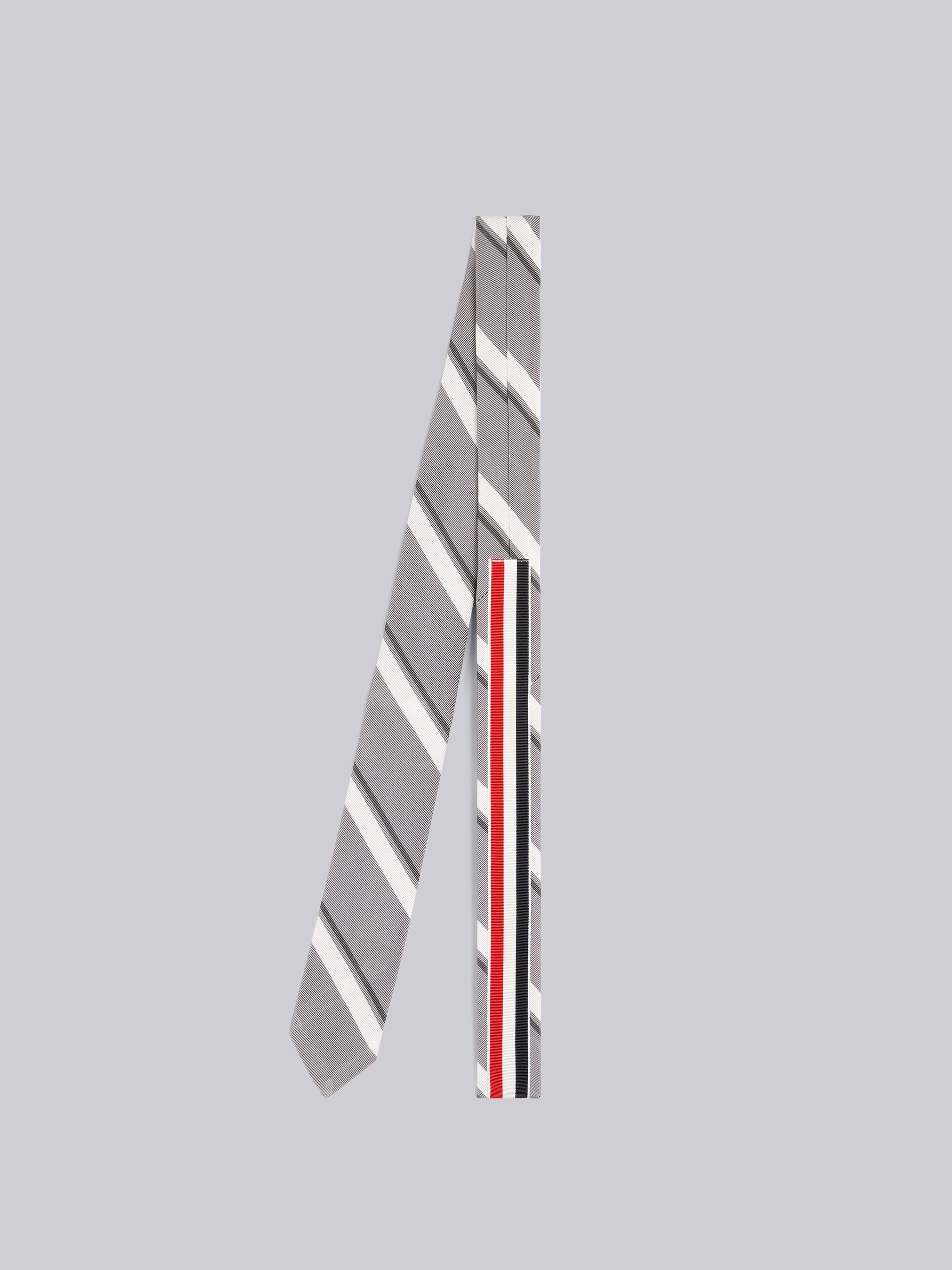 Medium Grey Silk Cotton Jacquard Bold Rep Stripe Classic Tie - 3