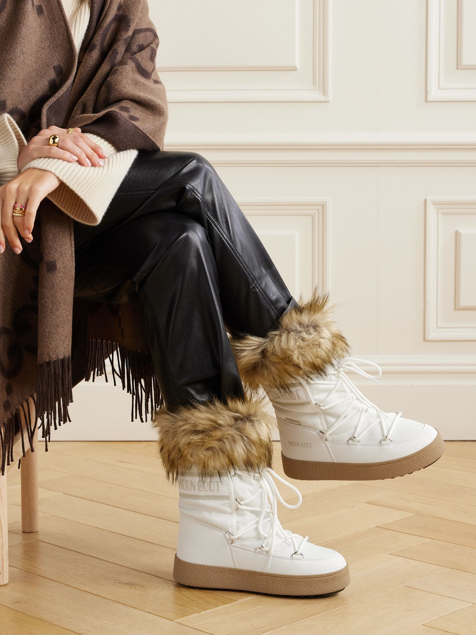 LTrack Monaco faux fur-trimmed shell and faux leather snow boots White - 2