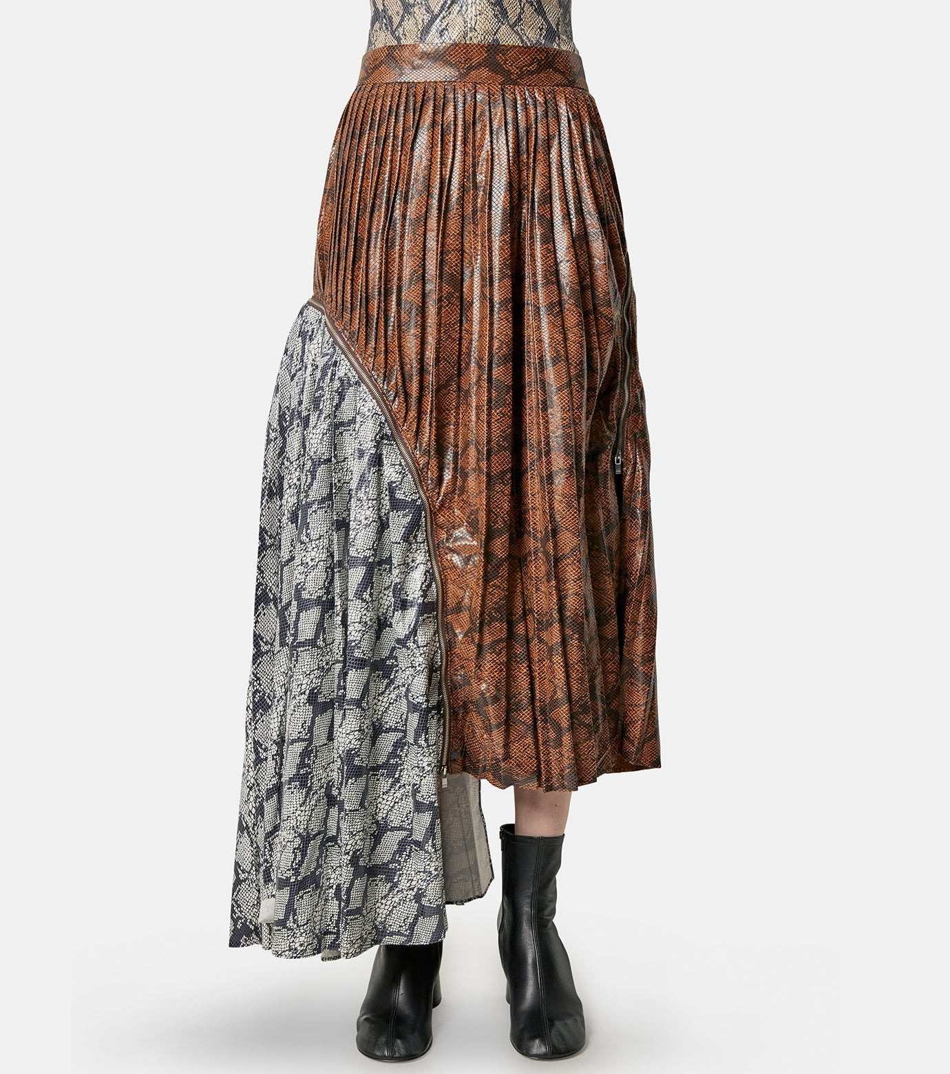 Zip Detailed Asymmetric Pleated Skir - 2