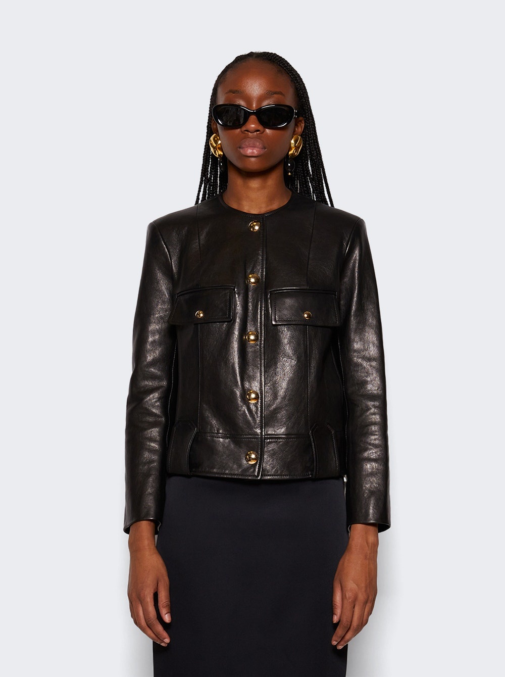 Cropped Laybin Leather Jacket Black - 3