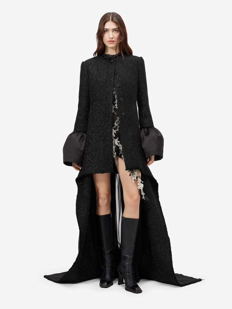 Women's Metallic Tweed High-low Coat in Black 1