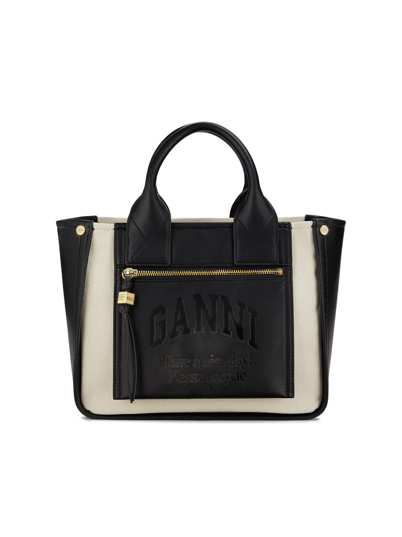 Women's Small Canvas Pocket Tote Bag - Black 1