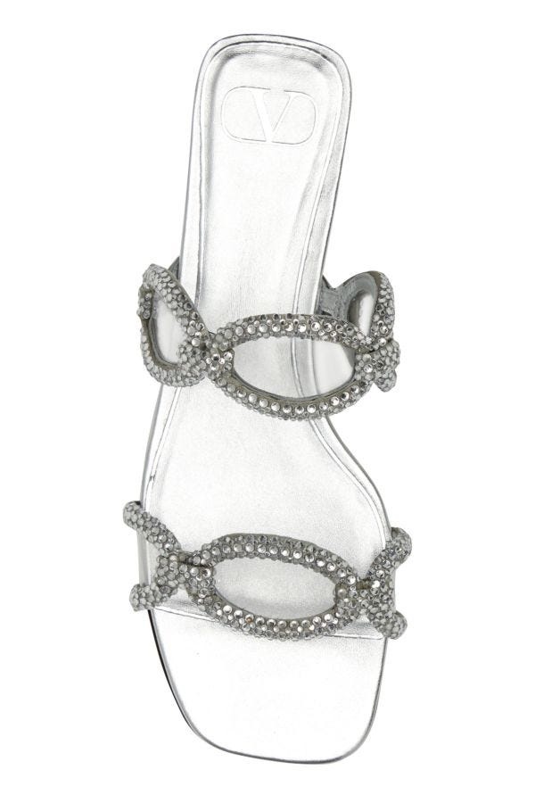 サンダル・ミュール Valentino Garavani Silver Rhinestones Chain 1967 slippers Silver Rhinestones Valentino Garavani Chain 1967 Slippers