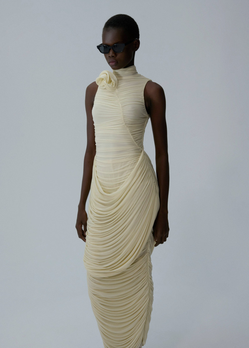 MAGDA BUTRYM High-neck draped midi dress in vanilla outlook