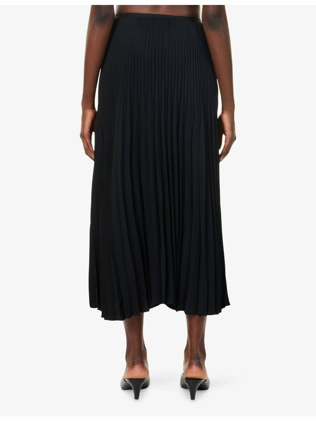 Pleated High-Waist Woven Midi Skirt - 4