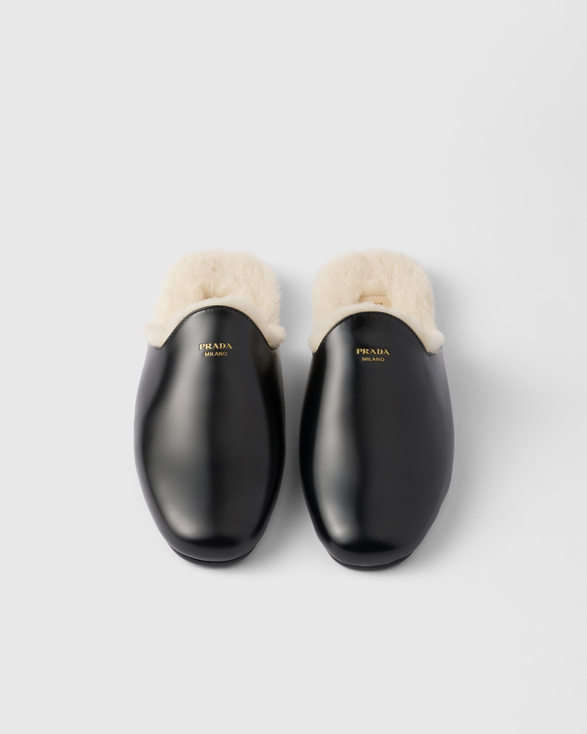 Brushed leather and shearling mules - 3