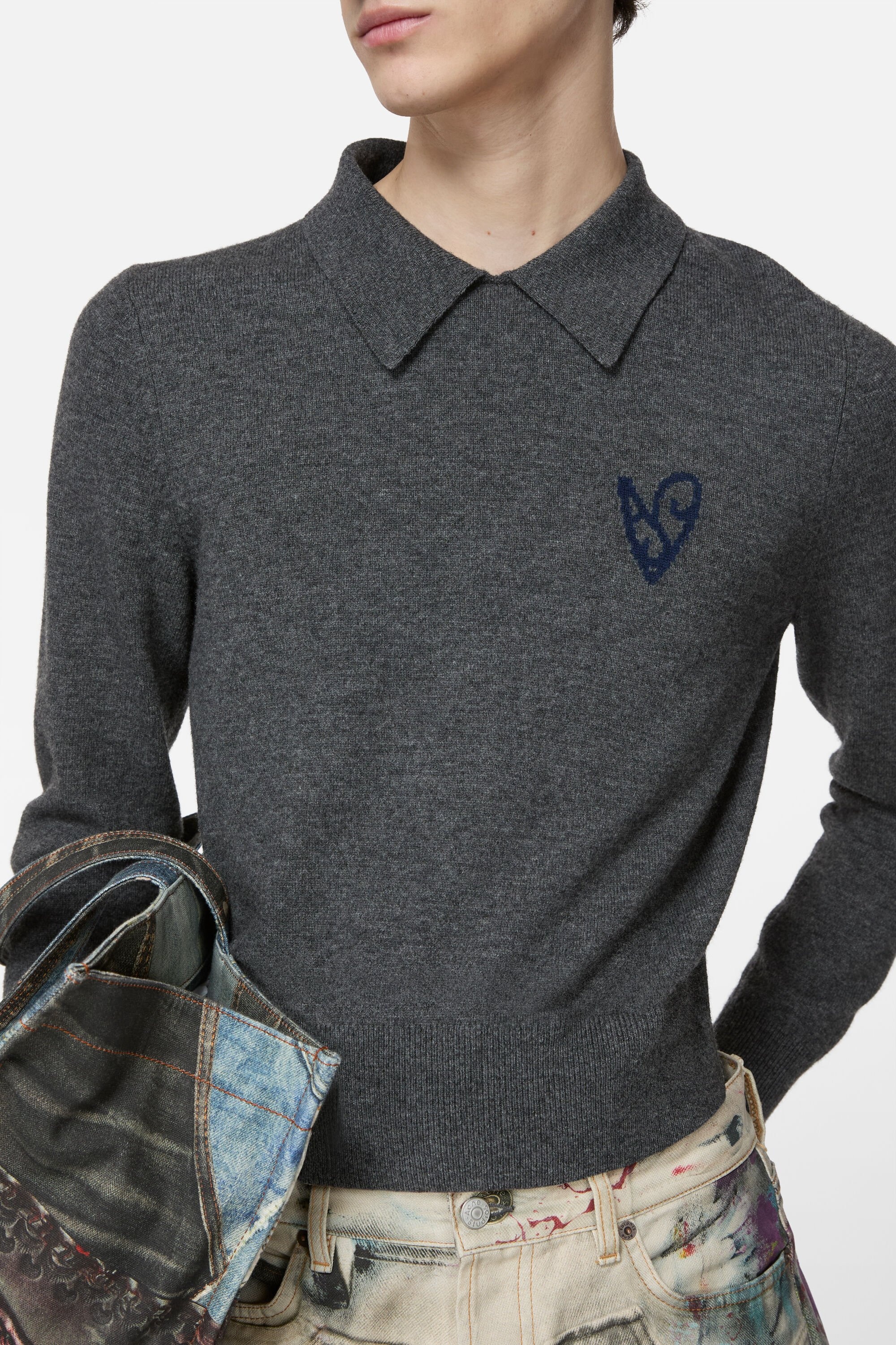 Yak wool polo sweater - Dark Grey Melange - 4