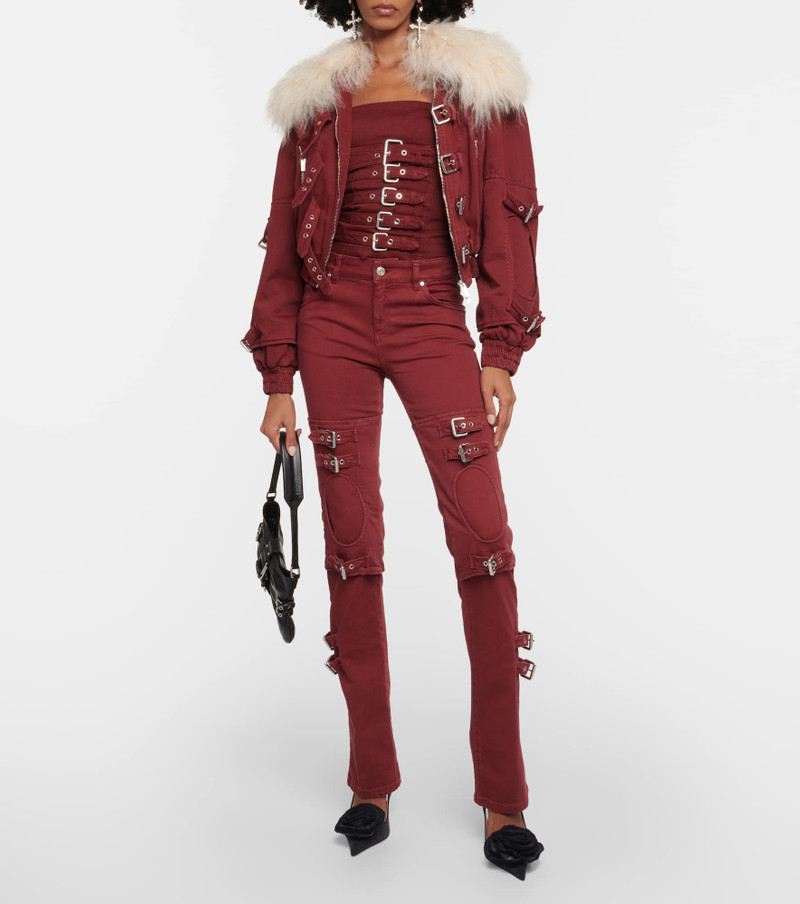 Blumarine Cropped shearling-trimmed denim jacket outlook
