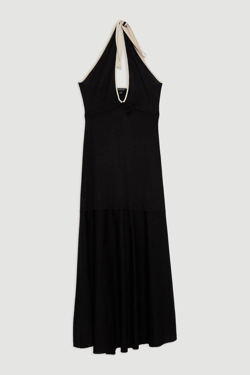 Slinky Knit Contrast Piping Halter Neck Maxi Dress 4