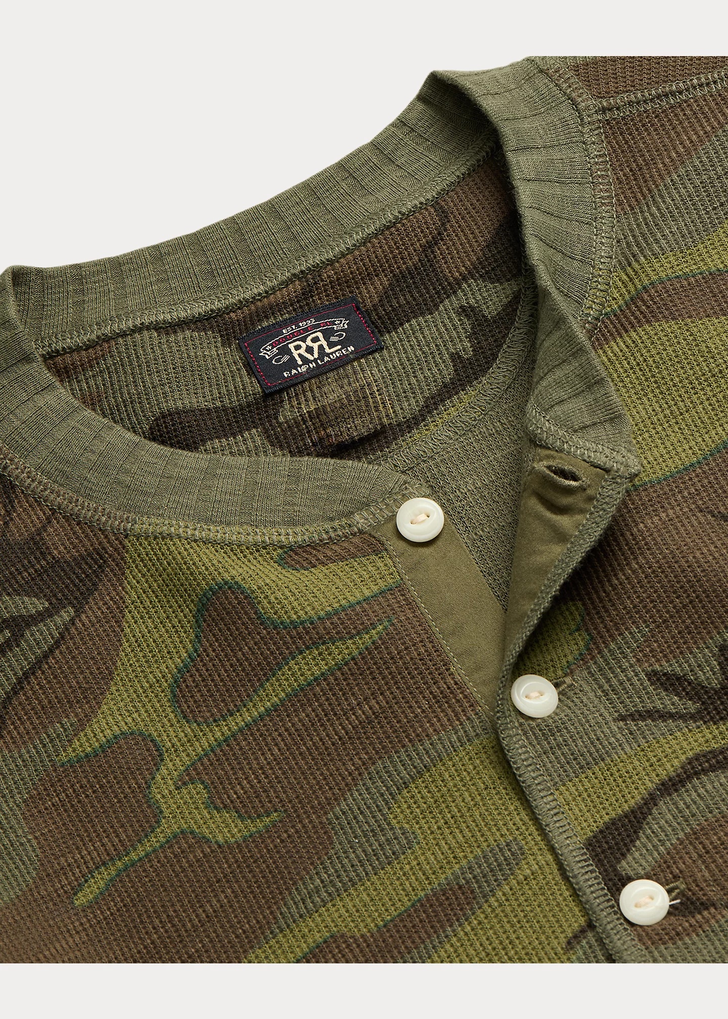 Camo Waffle-Knit Henley Shirt - 4