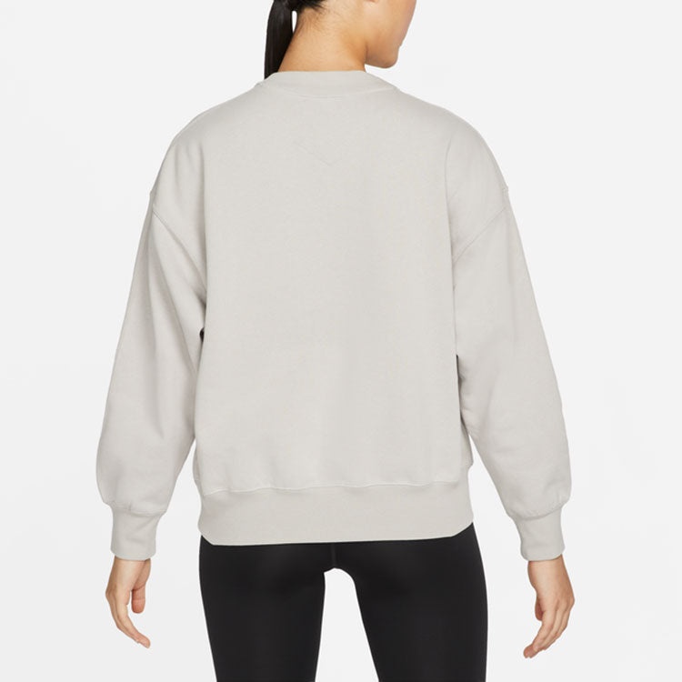 (WMNS) Air Jordan Fleece Crew Fleece Lined Round Neck Loose Pullover Hoodie 'Light Mineral Grey' DM5 - 5