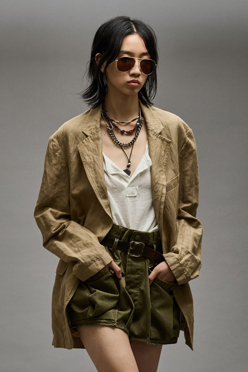 R13 OVERSIZED RAGGED BLAZER - KHAKI outlook