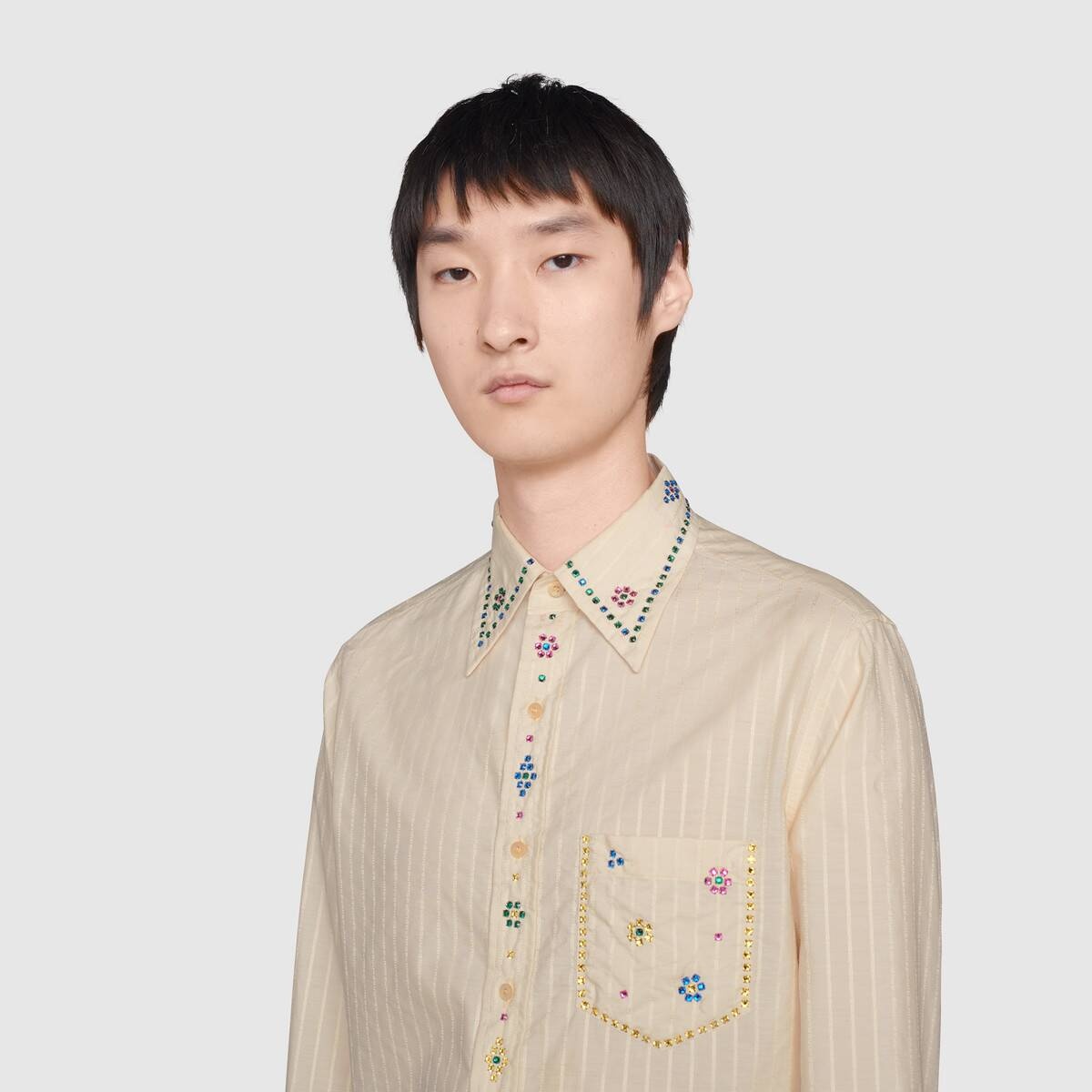 Gucci pinstripe cotton shirt with crystals - 7