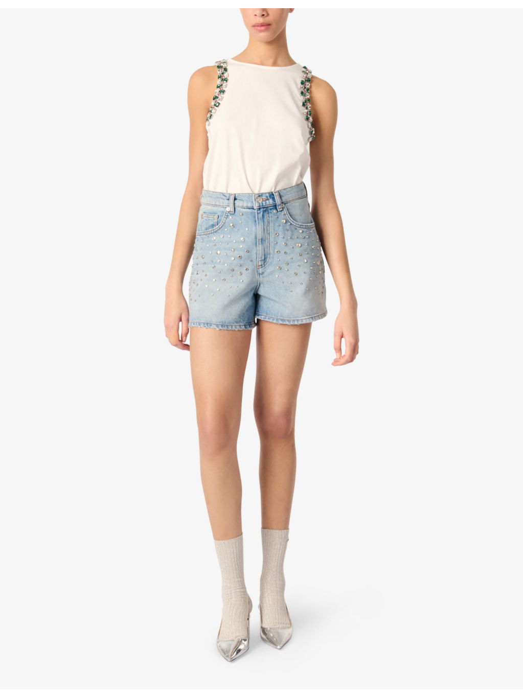 Jewel-Embellished Sleeveless Cotton T-Shirt - 2