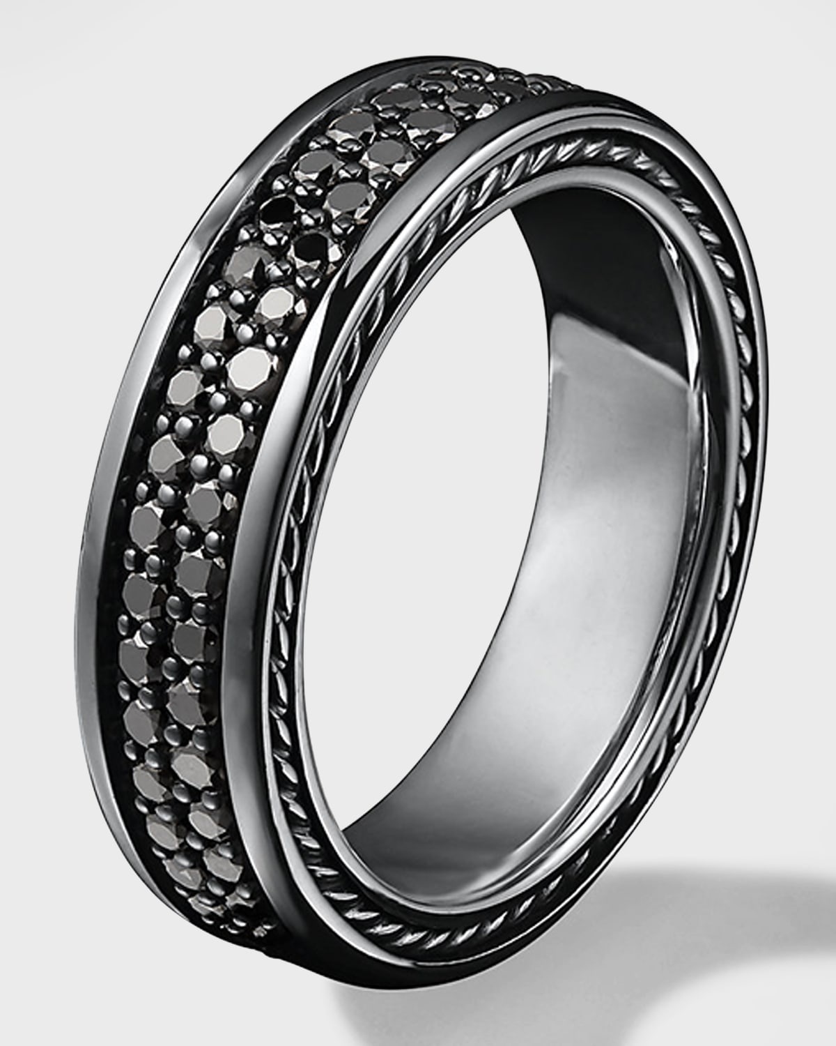 Men's Streamline Two-Row Band Ring with Black Diamonds in Silver, 6.5mm - 3