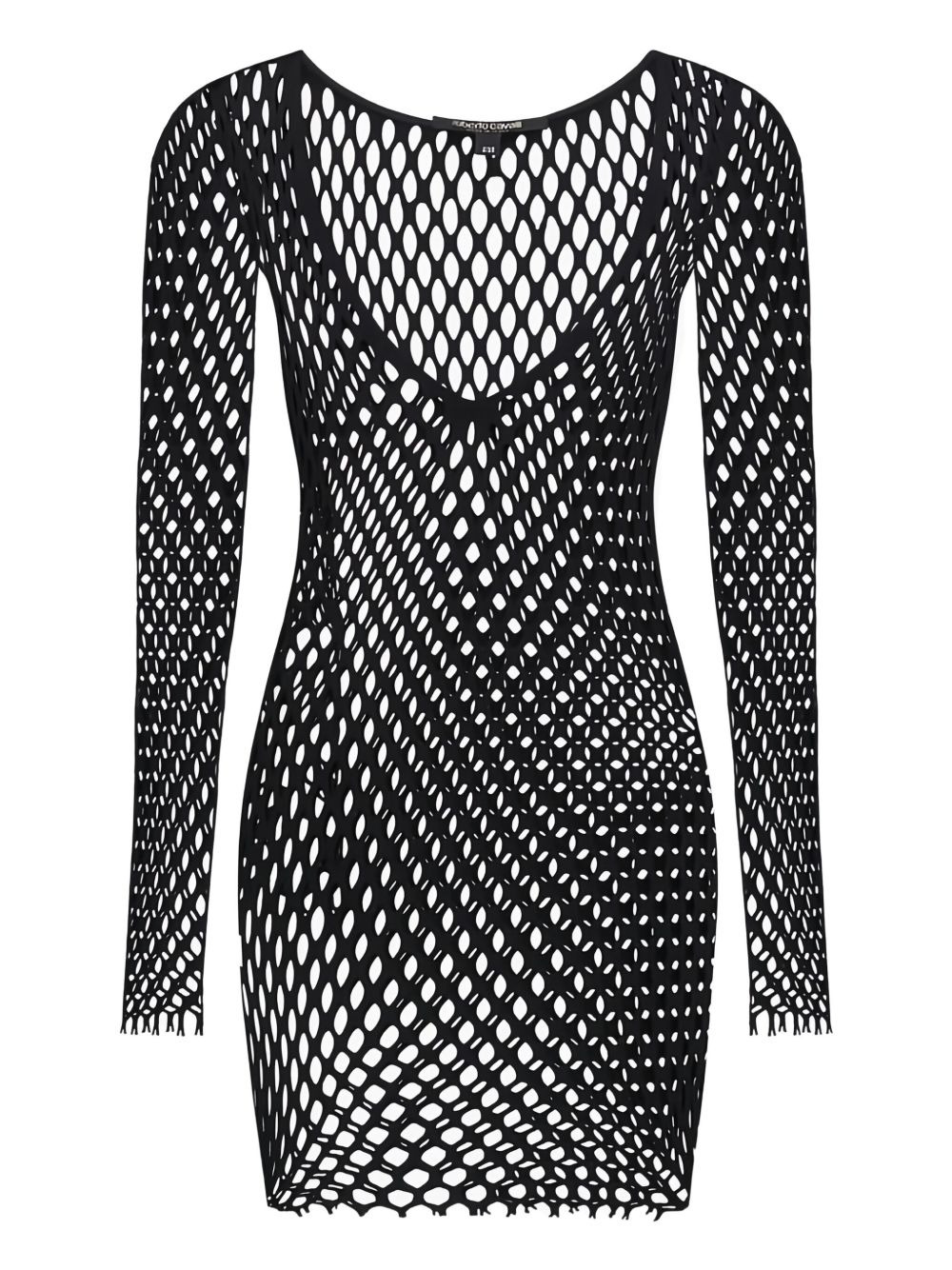 net-pattern long-sleeve mini beach dress - 1