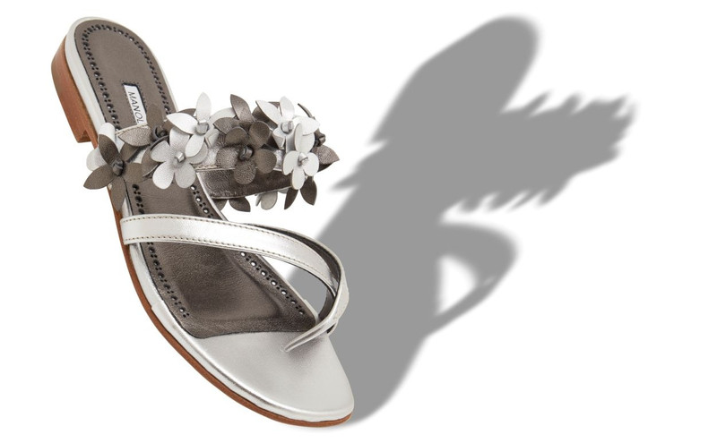 Manolo Blahnik Silver Nappa Leather Flat Sandals outlook