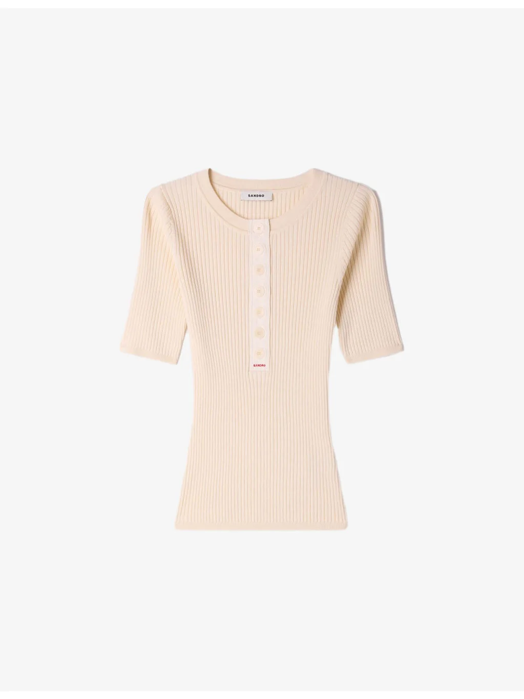 Button-Placket Short-Sleeve Ribbed Jumper - 1