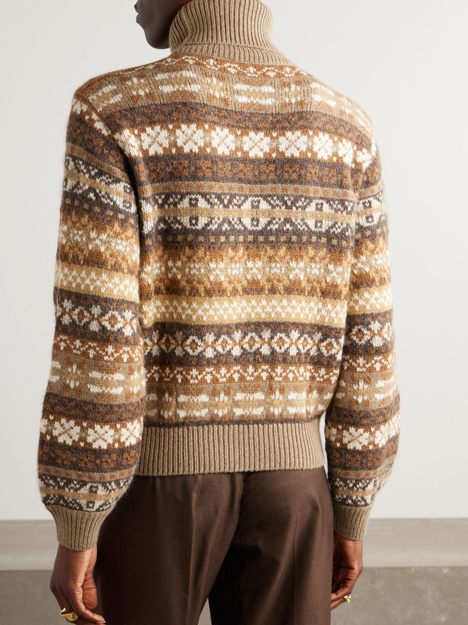 Scopello striped cashmere, alpaca and wool-blend jacquard turtleneck sweater Brown - 4