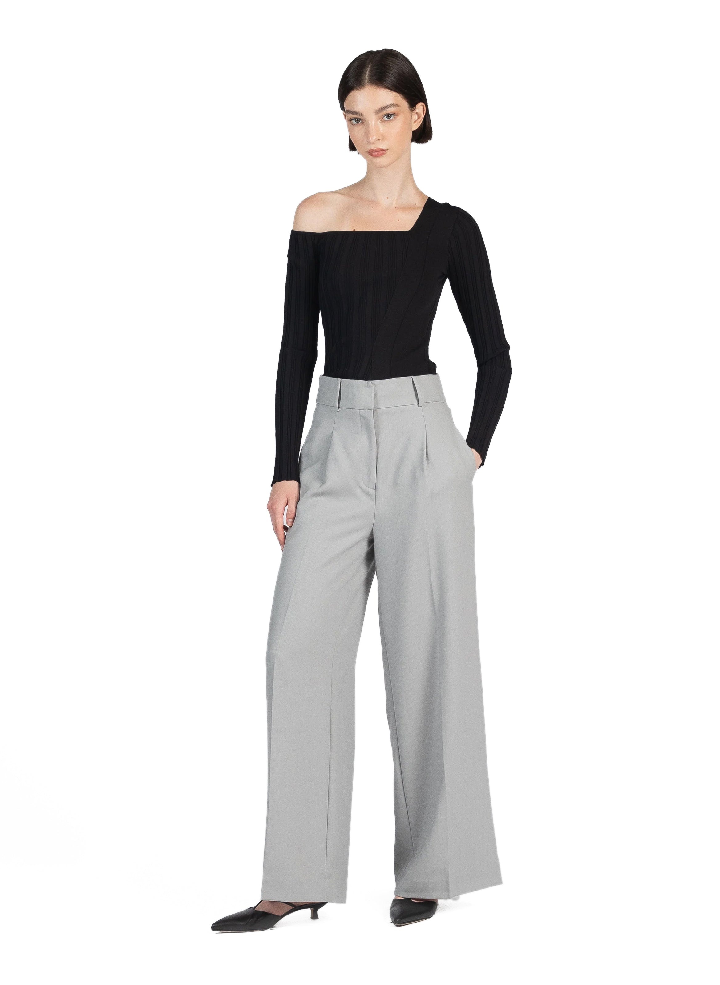 Wide Leg Tailored Trousers Grey - 1