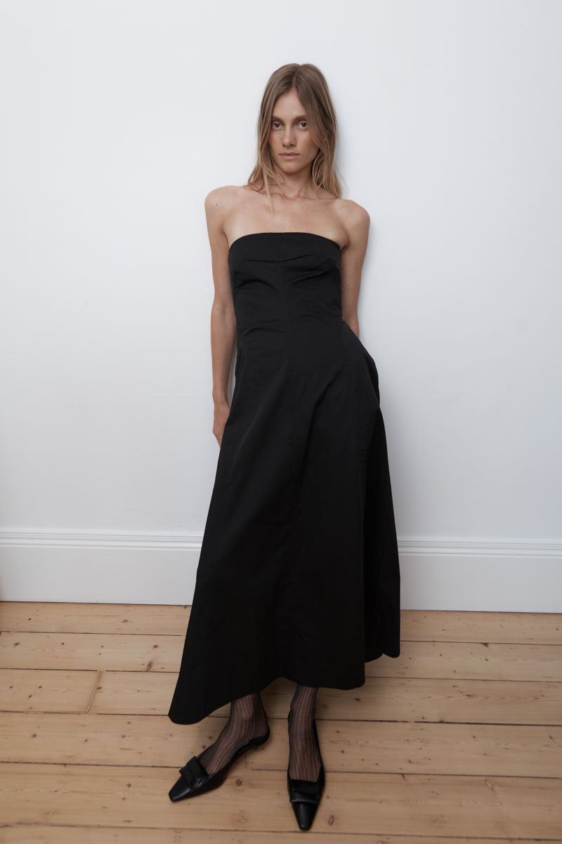 Sculpted Cotton Strapless Dress - Black - 9