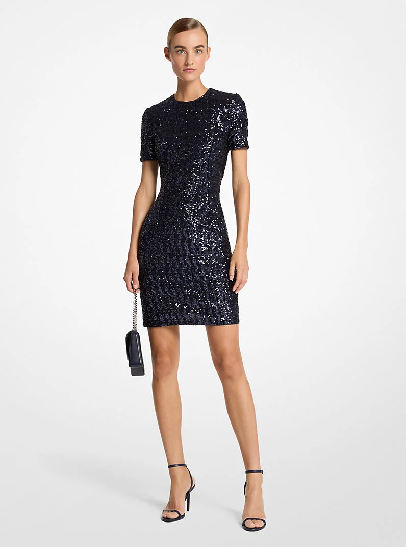 Sequined Short-Sleeve Crewneck Dress - 1