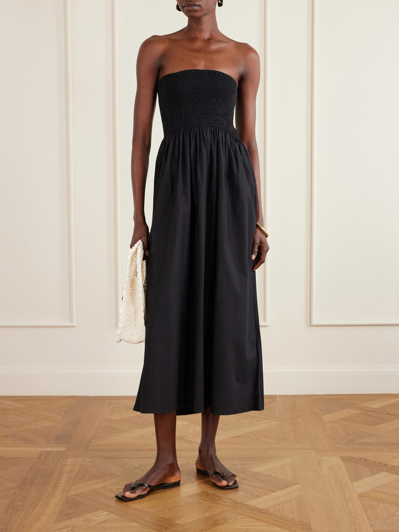 FAITHFULL Jamie Strapless Shirred Cotton-poplin Midi Dress outlook