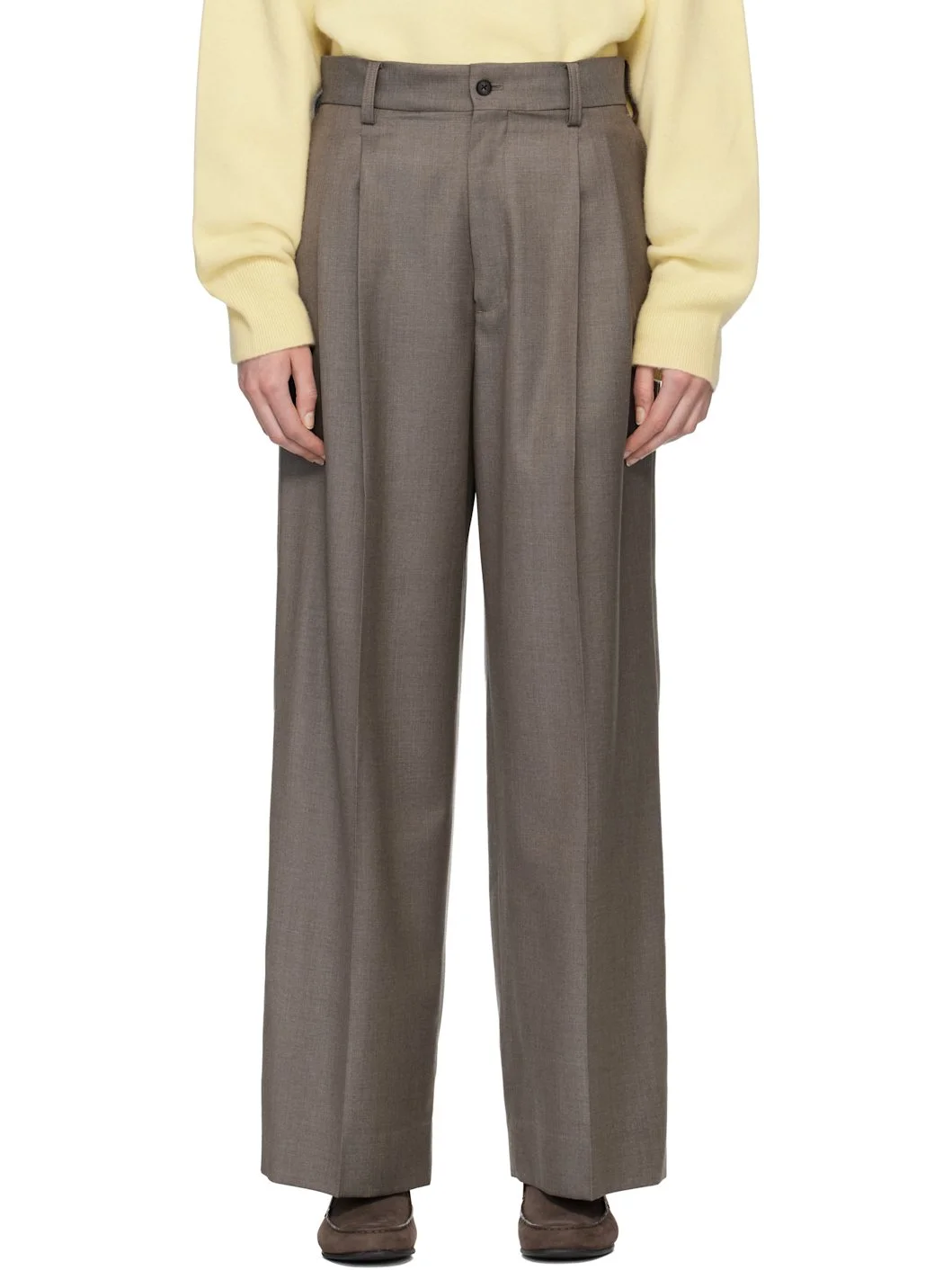 Gray Extra Fine Wool Long Wide Trousers - 1