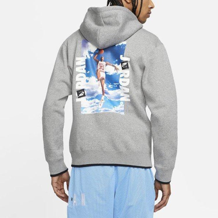 Air Jordan MENS Logo Print Fleeced Sports Hooded Jacket Grey CV2356-091 - 4