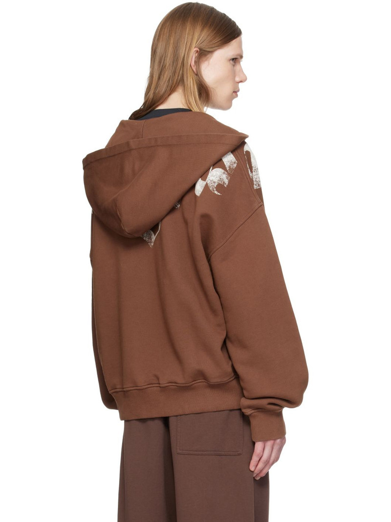 Brown Big Neck Logo Zip Loose Hoodie 3