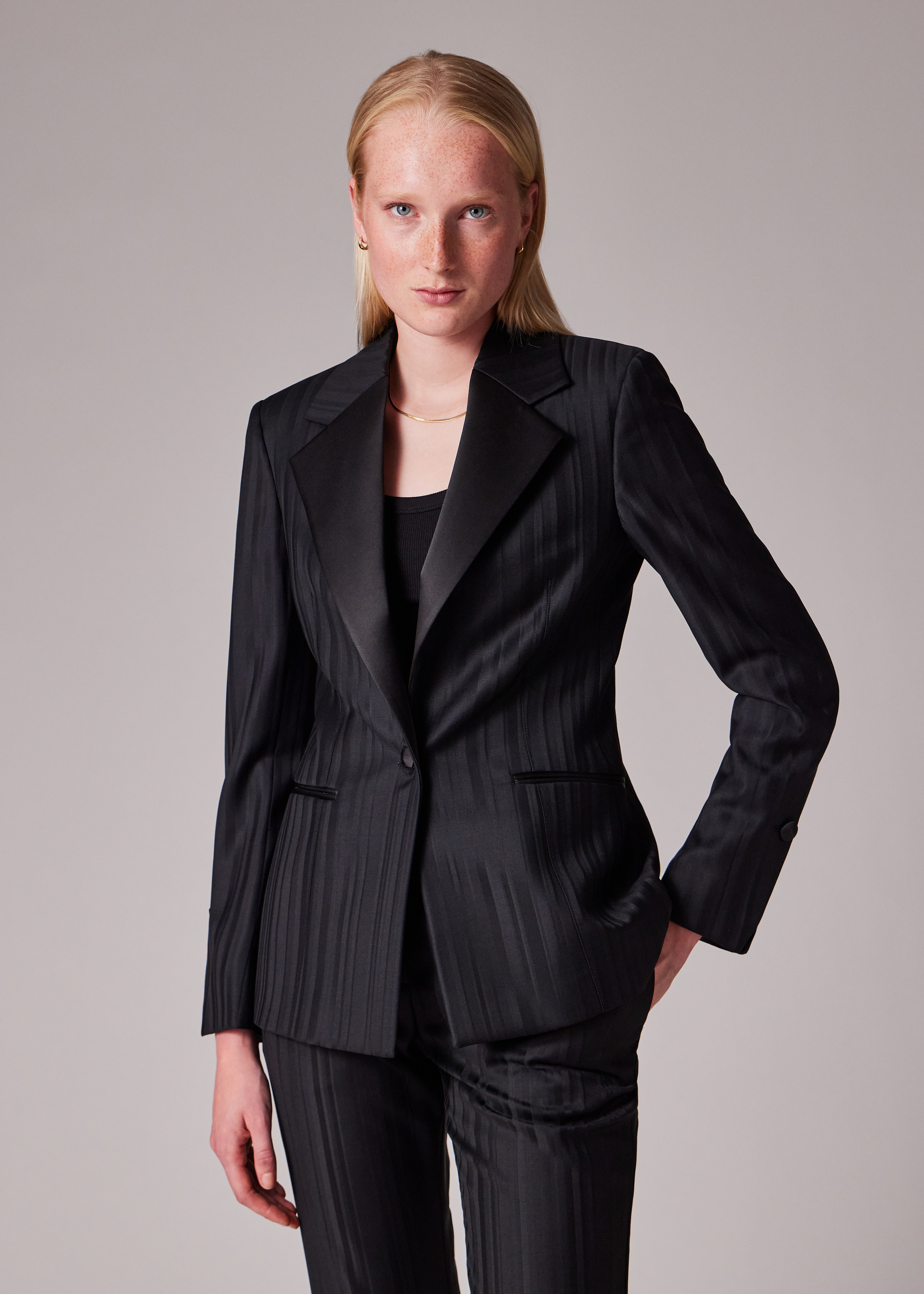 Women's Black 'Tonal Stripe' Tux Suit - 3