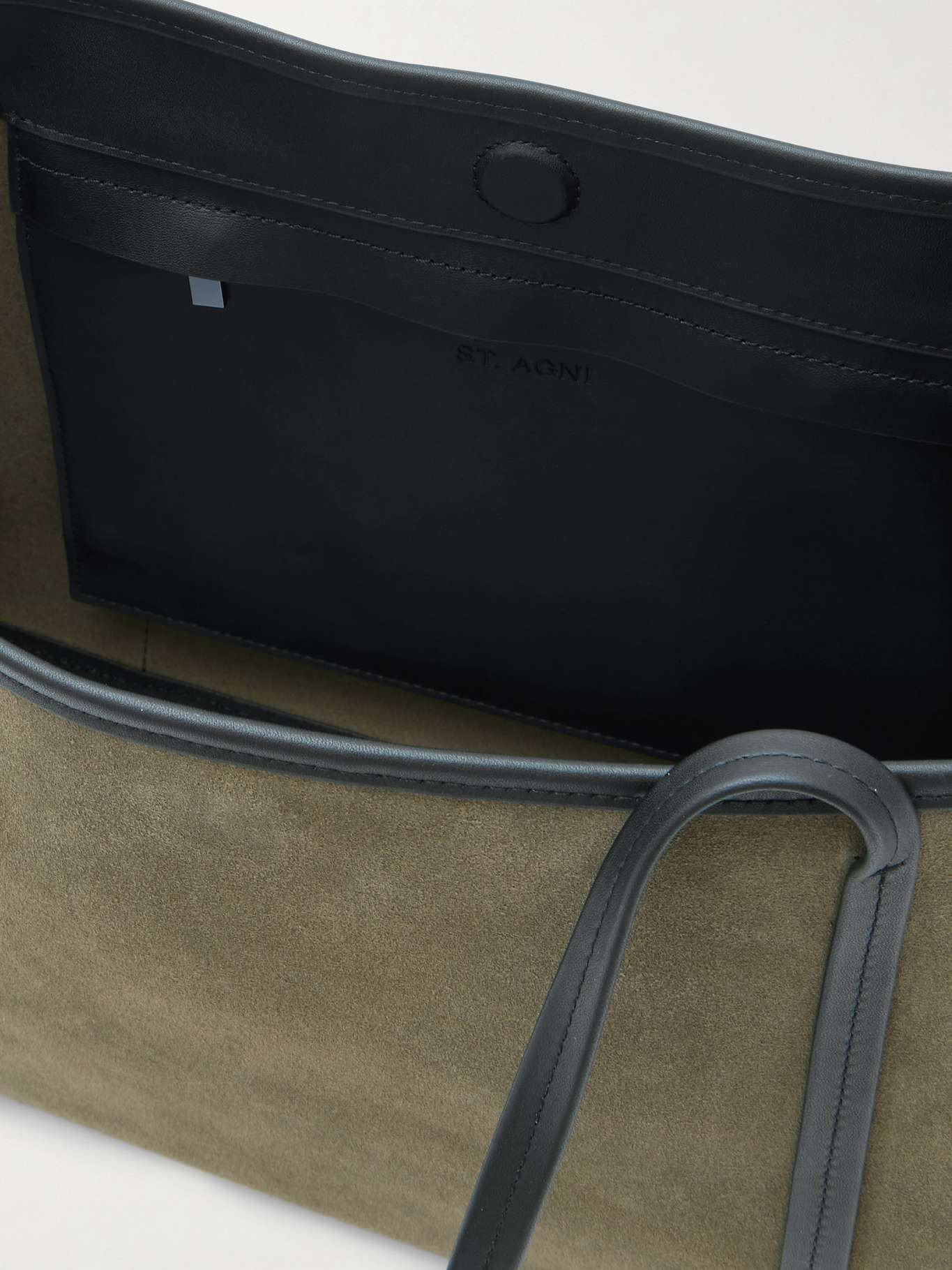 Bateau leather-trimmed suede tote Army green - 5