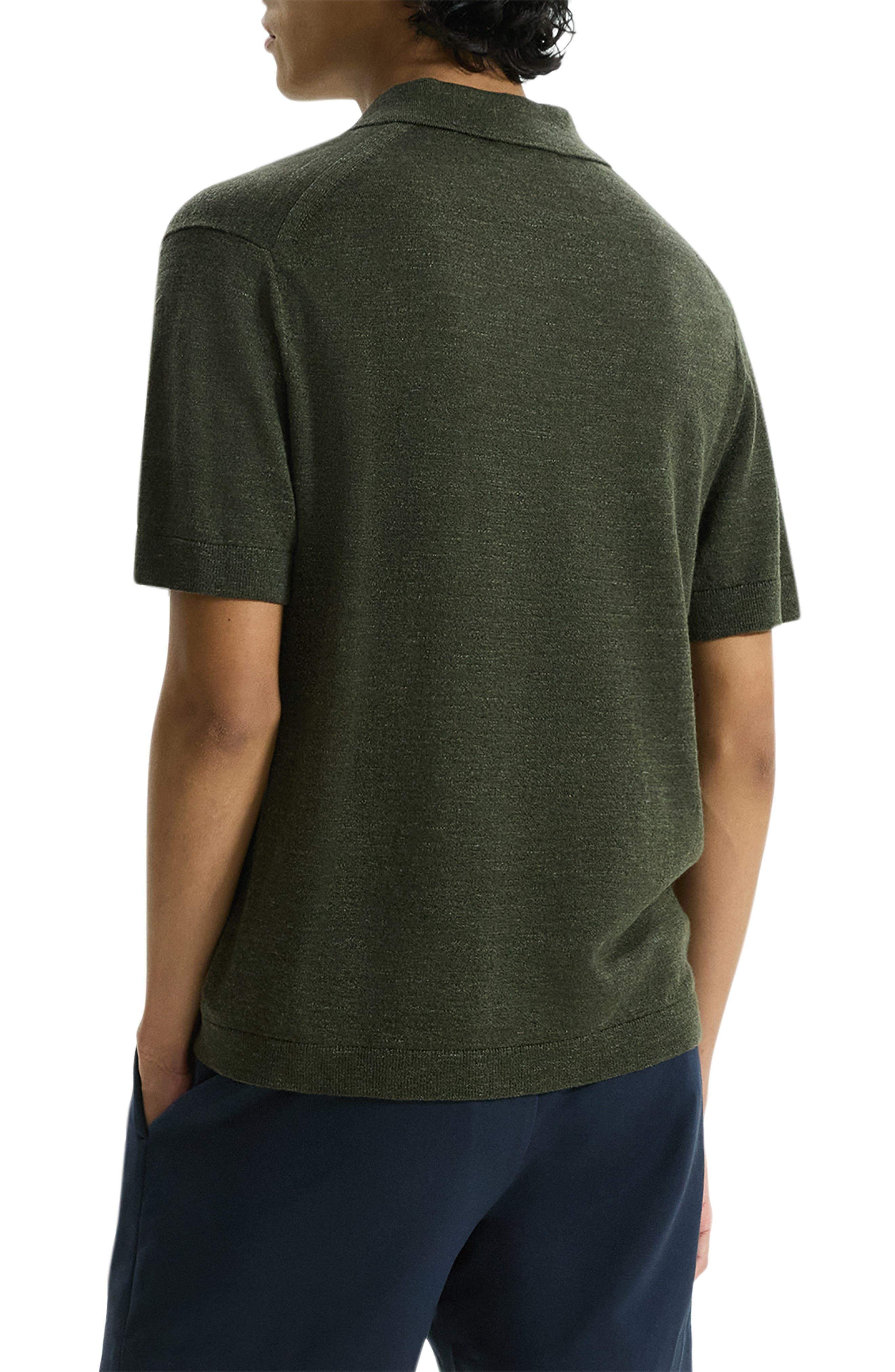 Theory Brenan Linen Blend Polo in Dark Olive - 2
