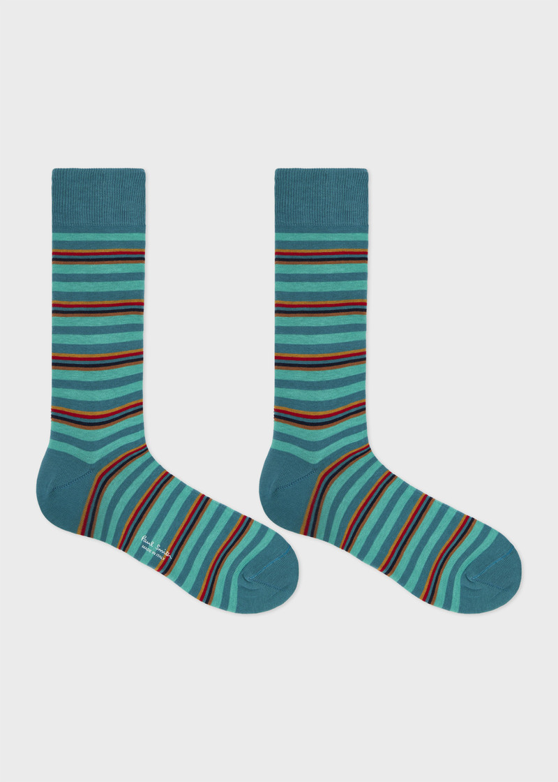 Paul Smith Turquoise 'Artist Stripe' Placement Socks outlook