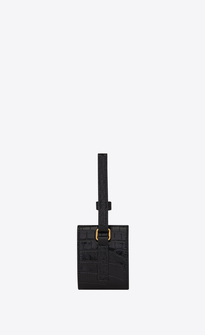 SAINT LAURENT monogram airpods case in crocodile-embossed shiny leather outlook