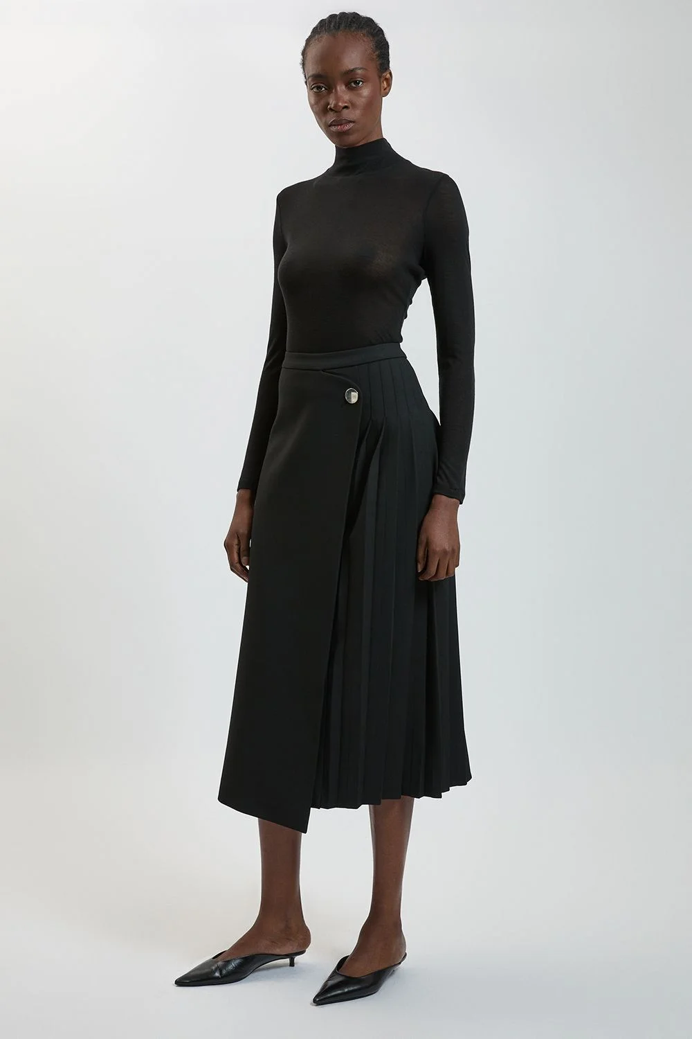 Compact Stretch Pleated Midi Kilt Skirt - 1