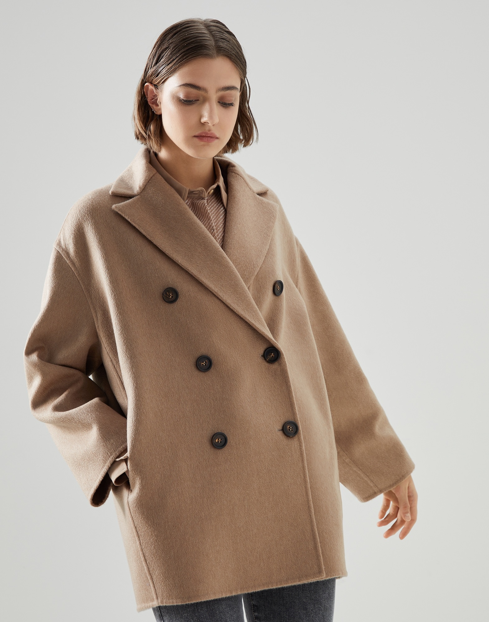 Cashmere double beaver cloth pea coat with Precious patch - 1