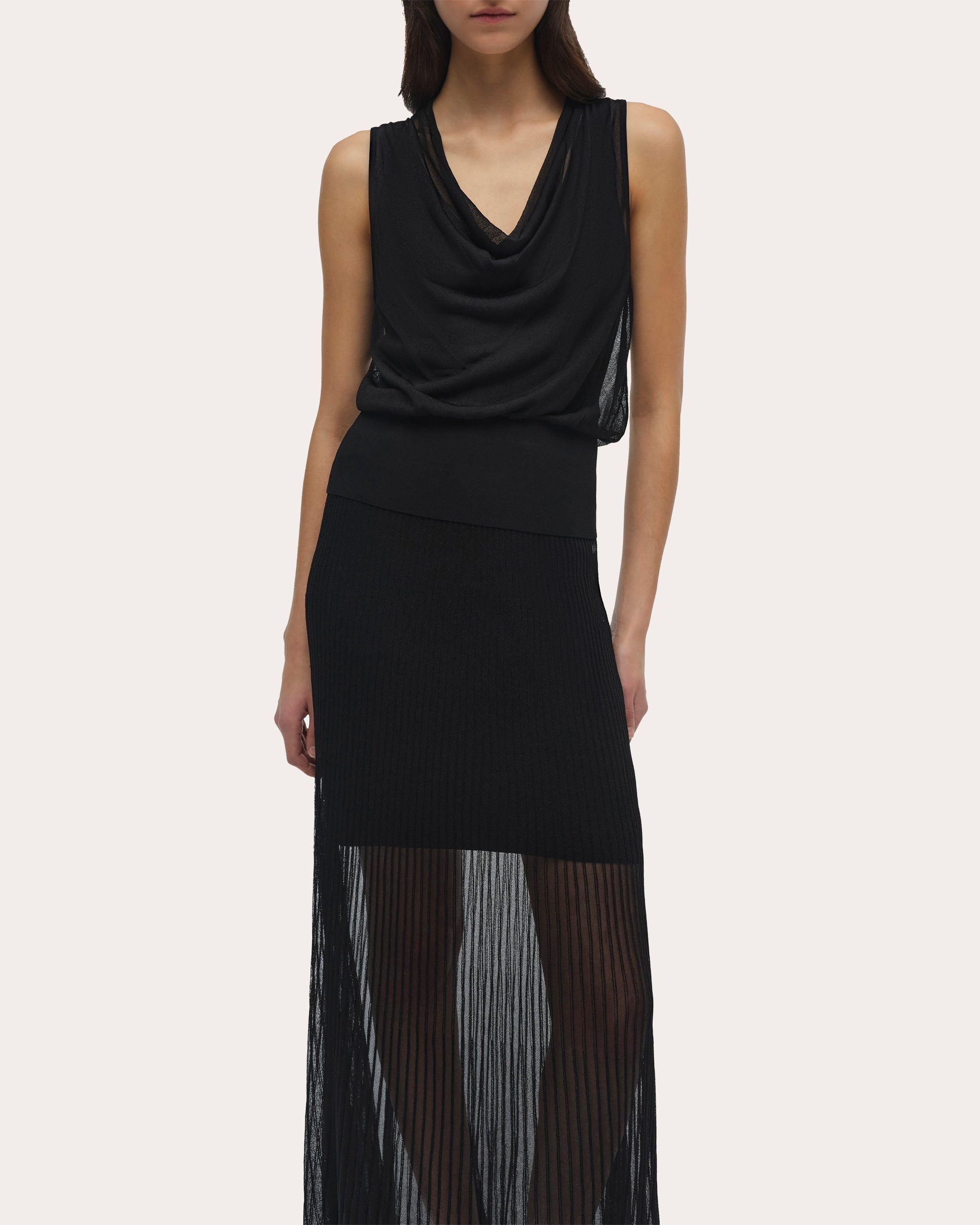 Carmina Sheer Knit Cowl Neck Tank - 1