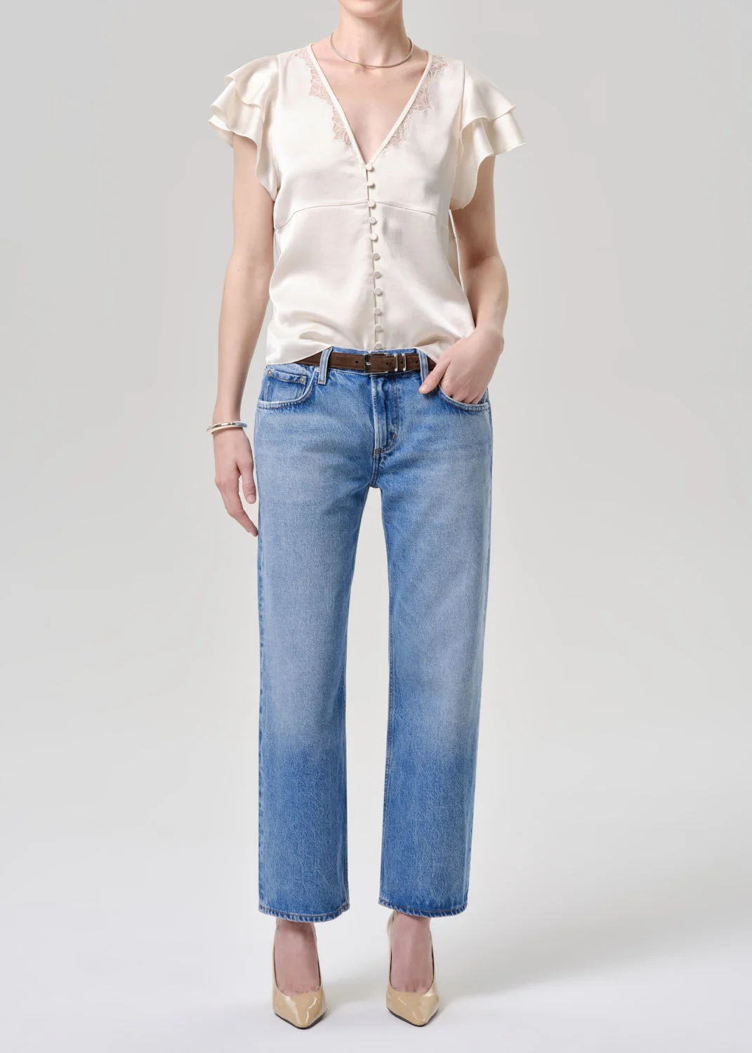 Lola Flutter Lace Sleeve Top In Cream - 1