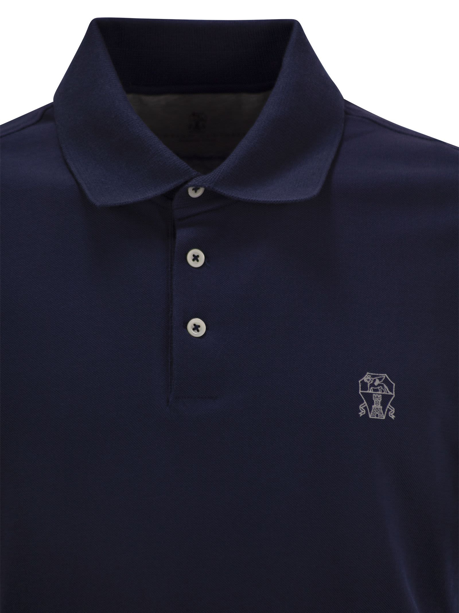 Brunello Cucinelli Men Cotton Polo Shirt With Printed Logo - 4