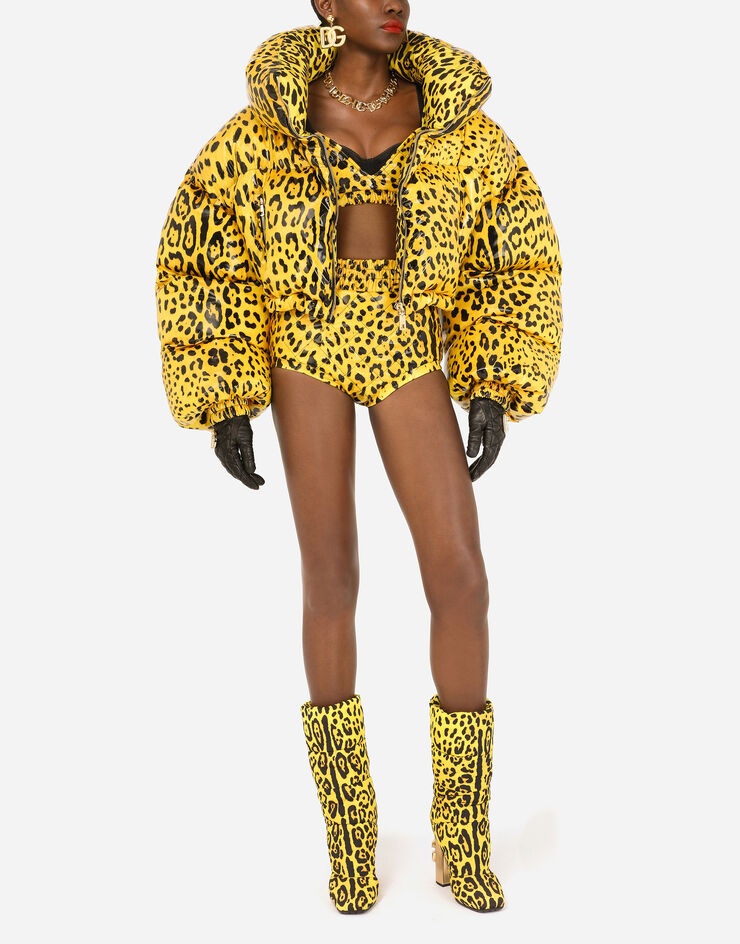 Leopard-print quilted nylon boots with yellow base - 5