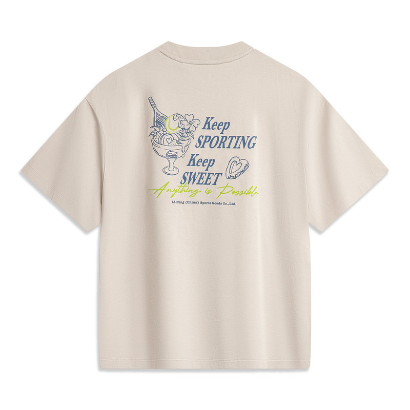 Li-Ning (WMNS) Li-Ning Graphic Oversized T-shirt 'Oatmeal Grey' AHSU522-3 outlook
