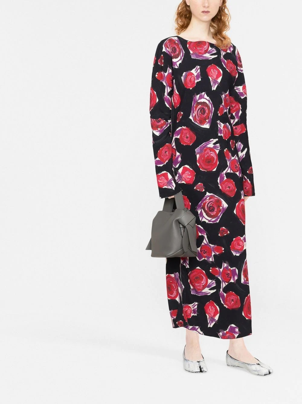 rose print long dress - 2