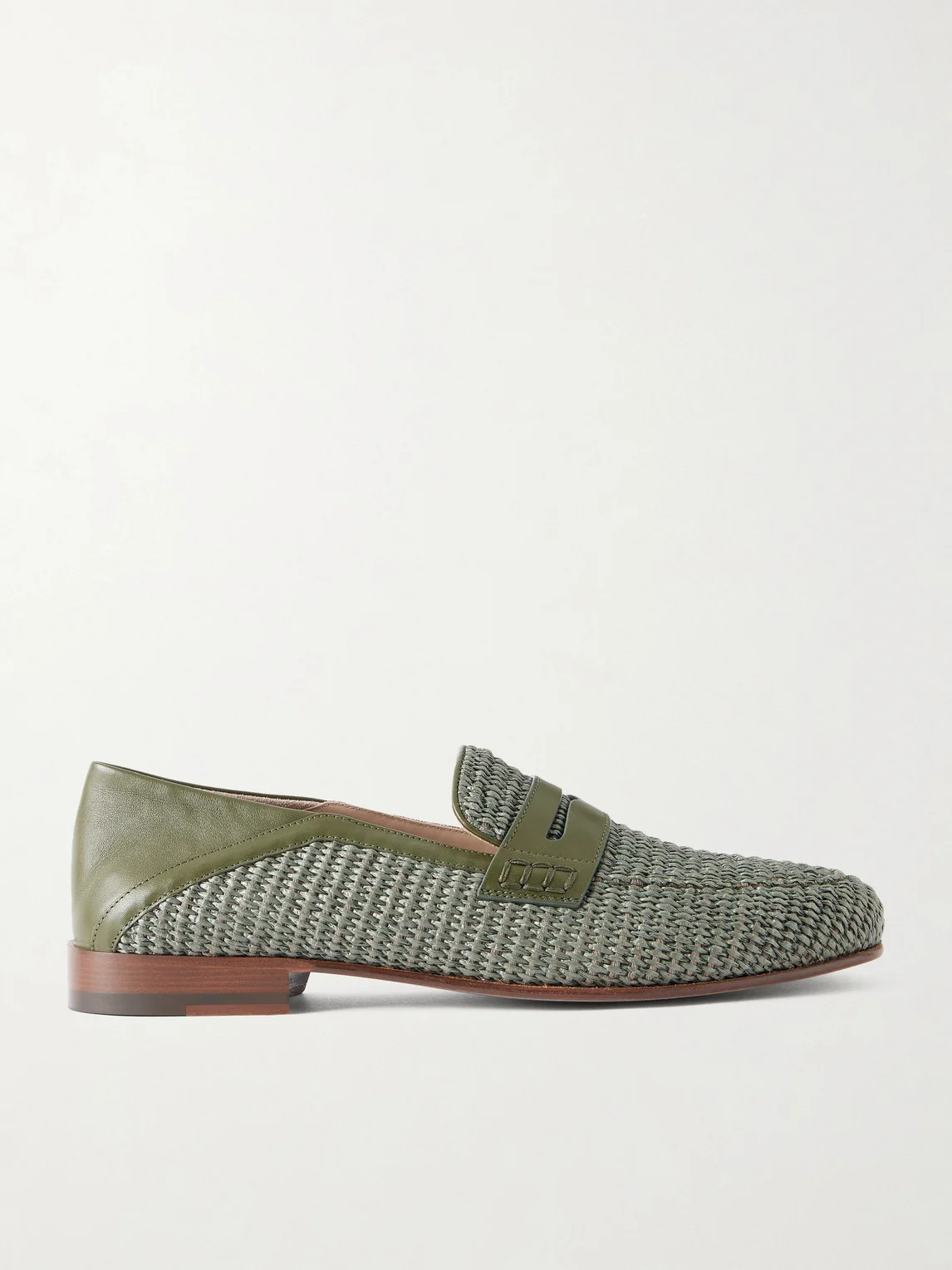 Padstow Collapsible-Heel Leather-Trimmed Raffia Loafers - 1