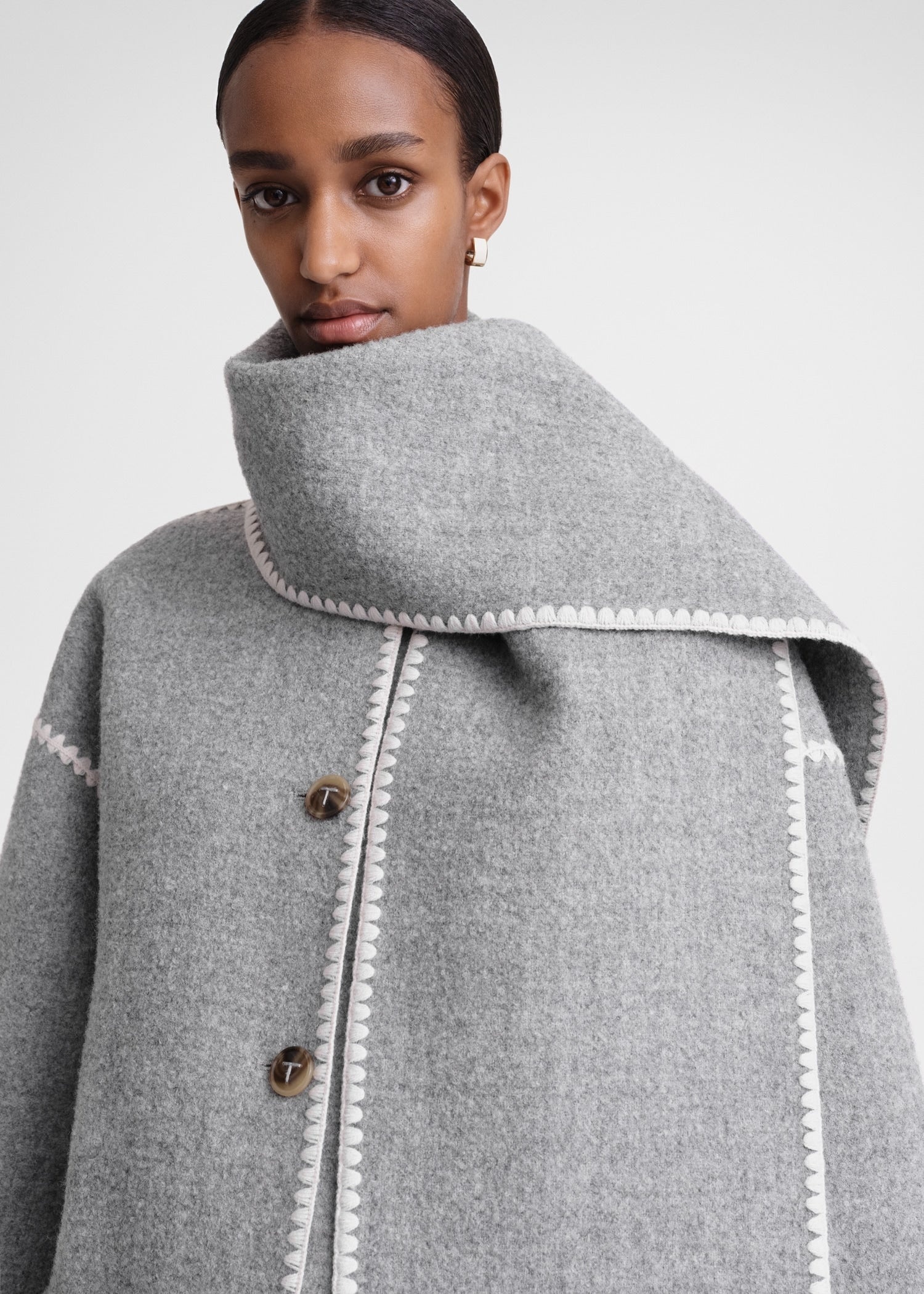 Embroidered scarf jacket light grey mélange - 5
