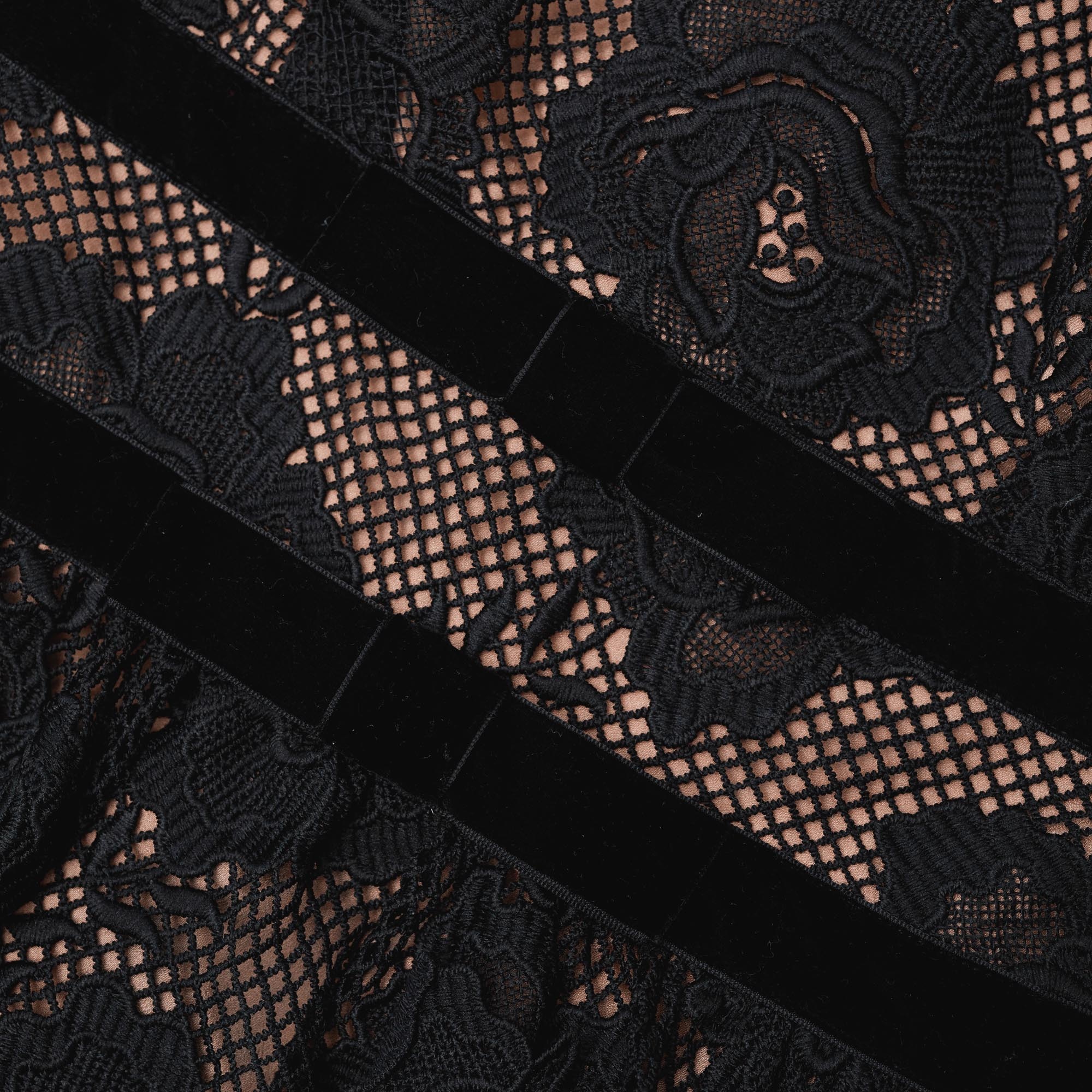 Black Lace Velvet Bow Mini Dress - 6