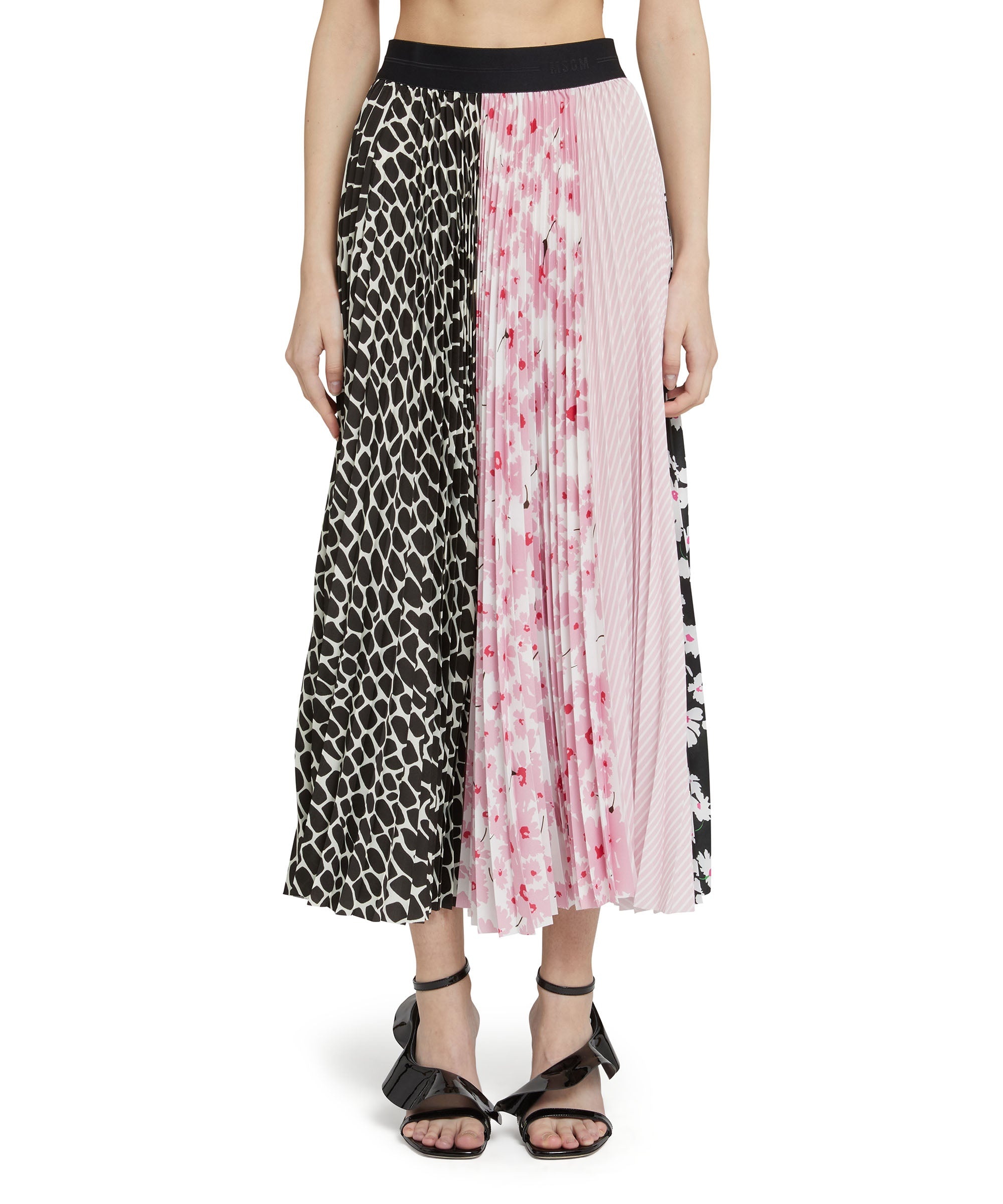 Long pleated skirt with patchwork print and elasticized waistband - 2