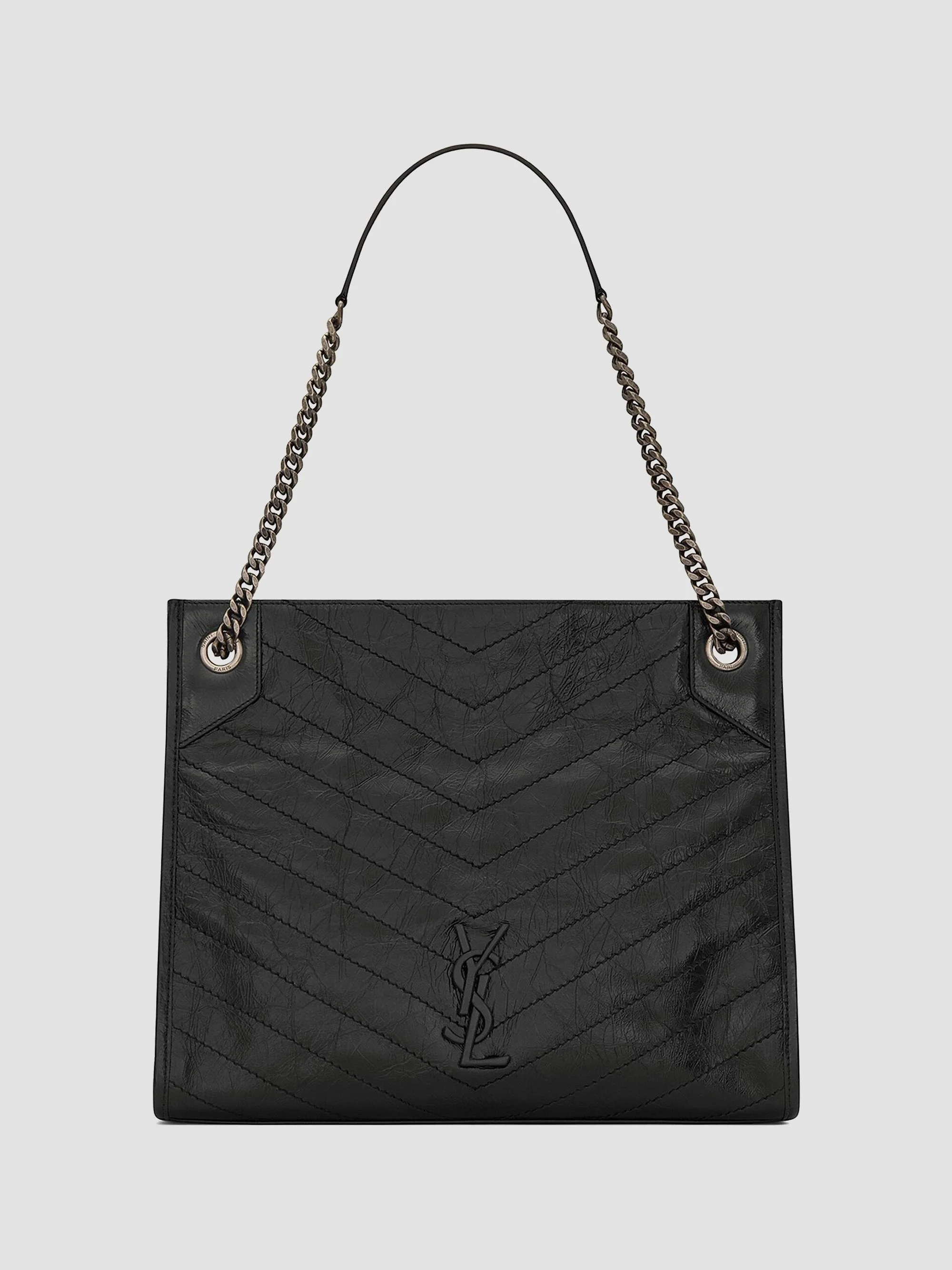 Women's Niki Medium Shopping Tote Bag in Crinkled Vintage Leather - Nero - 1